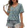 imageXIEERDUO Womens Summer Tops Short Sleeve Shirts Trendy V Neck T Shirts for Women Casual TopsFloral Blue