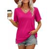 imageXIEERDUO Womens Summer Tops Short Sleeve Shirts Trendy V Neck T Shirts for Women Casual TopsHot Pink