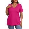 imageXIEERDUO Womens Summer Tops Short Sleeve Shirts Trendy V Neck T Shirts for Women Casual TopsHot Pink