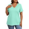 imageXIEERDUO Womens Summer Tops Short Sleeve Shirts Trendy V Neck T Shirts for Women Casual TopsLake Green