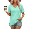imageXIEERDUO Womens Summer Tops Short Sleeve Shirts Trendy V Neck T Shirts for Women Casual TopsLake Green