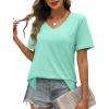 imageXIEERDUO Womens Summer Tops Short Sleeve Shirts Trendy V Neck T Shirts for Women Casual TopsLake Green