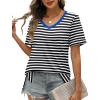 imageXIEERDUO Womens Summer Tops Short Sleeve Shirts Trendy V Neck T Shirts for Women Casual TopsStripe Black White
