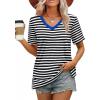 imageXIEERDUO Womens Summer Tops Short Sleeve Shirts Trendy V Neck T Shirts for Women Casual TopsStripe Black White
