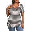 imageXIEERDUO Womens Summer Tops Short Sleeve Shirts Trendy V Neck T Shirts for Women Casual TopsStripe Coffee White