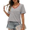imageXIEERDUO Womens Summer Tops Short Sleeve Shirts Trendy V Neck T Shirts for Women Casual TopsStripe Coffee White