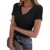 imageXIEERDUO Womens Summer Tops V Neck T Shirts for Women Beach Vacation Clothes Short Sleeve Shirts for Women Basic TeeBlack