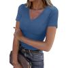 imageXIEERDUO Womens Summer Tops V Neck T Shirts for Women Beach Vacation Clothes Short Sleeve Shirts for Women Basic TeeBlue