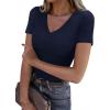 imageXIEERDUO Womens Summer Tops V Neck T Shirts for Women Beach Vacation Clothes Short Sleeve Shirts for Women Basic TeeDark Blue