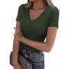 imageXIEERDUO Womens Summer Tops V Neck T Shirts for Women Beach Vacation Clothes Short Sleeve Shirts for Women Basic TeeDark Green