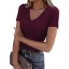imageXIEERDUO Womens Summer Tops V Neck T Shirts for Women Beach Vacation Clothes Short Sleeve Shirts for Women Basic TeeDark Red