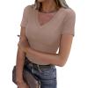 imageXIEERDUO Womens Summer Tops V Neck T Shirts for Women Beach Vacation Clothes Short Sleeve Shirts for Women Basic TeeKhaki