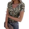 imageXIEERDUO Womens Summer Tops V Neck T Shirts for Women Beach Vacation Clothes Short Sleeve Shirts for Women Basic TeeLeaf Print
