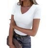 imageXIEERDUO Womens Summer Tops V Neck T Shirts for Women Beach Vacation Clothes Short Sleeve Shirts for Women Basic TeeWhite
