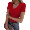 imageXIEERDUO Womens Summer Tops V Neck T Shirts for Women Beach Vacation Clothes Short Sleeve Shirts for Women Basic TeeWine Red
