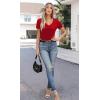 imageXIEERDUO Womens Summer Tops V Neck T Shirts for Women Beach Vacation Clothes Short Sleeve Shirts for Women Basic TeeWine Red