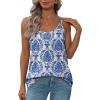 imageXIEERDUO Womens Tank Tops Spaghetti Strap Camisoles Eyelet Embroidery Scoop Neck TopsS Blue Floral