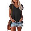 imageXIEERDUO Womens Tops V Neck Cap Sleeve Loose Fit Tee Shirts Summer Spring 2025 EyeletPrintedEyelet Black