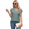 imageXIEERDUO Womens Tops V Neck Cap Sleeve Loose Fit Tee Shirts Summer Spring 2025 EyeletPrintedEyelet Green