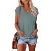imageXIEERDUO Womens Tops V Neck Cap Sleeve Loose Fit Tee Shirts Summer Spring 2025 EyeletPrintedEyelet Green