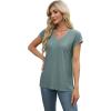 imageXIEERDUO Womens Tops V Neck Cap Sleeve Loose Fit Tee Shirts Summer Spring 2025 EyeletPrintedEyelet Green
