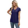 imageXIEERDUO Womens Tops V Neck Cap Sleeve Loose Fit Tee Shirts Summer Spring 2025 EyeletPrintedEyelet Navy