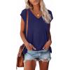 imageXIEERDUO Womens Tops V Neck Cap Sleeve Loose Fit Tee Shirts Summer Spring 2025 EyeletPrintedEyelet Navy