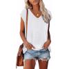 imageXIEERDUO Womens Tops V Neck Cap Sleeve Loose Fit Tee Shirts Summer Spring 2025 EyeletPrintedEyelet White