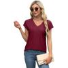 imageXIEERDUO Womens Tops V Neck Cap Sleeve Loose Fit Tee Shirts Summer Spring 2025 EyeletPrintedEyelet Winered