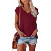 imageXIEERDUO Womens Tops V Neck Cap Sleeve Loose Fit Tee Shirts Summer Spring 2025 EyeletPrintedEyelet Winered