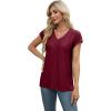 imageXIEERDUO Womens Tops V Neck Cap Sleeve Loose Fit Tee Shirts Summer Spring 2025 EyeletPrintedEyelet Winered