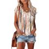 imageXIEERDUO Womens Tops V Neck Cap Sleeve Loose Fit Tee Shirts Summer Spring 2025 EyeletPrintedPrinted I
