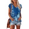 imageXIEERDUO Womens Tops V Neck Cap Sleeve Loose Fit Tee Shirts Summer Spring 2025 EyeletPrintedPrinted J