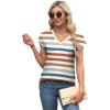 imageXIEERDUO Womens Tops V Neck Cap Sleeve Loose Fit Tee Shirts Summer Spring 2025 EyeletPrintedStriped B