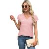 imageXIEERDUO Womens Tops V Neck Cap Sleeve Loose Fit Tee Shirts Summer Spring 2025 EyeletPrintedStriped a