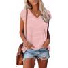 imageXIEERDUO Womens Tops V Neck Cap Sleeve Loose Fit Tee Shirts Summer Spring 2025 EyeletPrintedStriped a