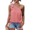 imageXIEERDUO One Shoulder Tops for Women Summer Chiffon Shirts Tie Bow Knot Sleeveless Tank Tops Loose FitCoral