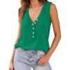 imageXIEERDUO Womens Summer Sexy Deep V Neck Tank Top Loose Fit Sleeveless Button Casual Henley ShirtsEgreen