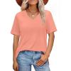 imageXIEERDUO Womens Summer Tops Short Sleeve Shirts Trendy V Neck T Shirts for Women Casual TopsCoral