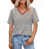 imageXIEERDUO Womens Summer Tops Short Sleeve Shirts Trendy V Neck T Shirts for Women Casual TopsStripe Coffee White