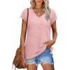 imageXIEERDUO Womens Tops V Neck Cap Sleeve Loose Fit Tee Shirts Summer Spring 2025 EyeletPrintedStriped a