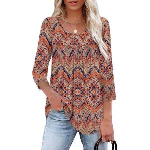 imageXIEERDUO 34 Length Sleeve Womens Tops Crew Neck Pleated Blouses For Women Dressy Casual Tunic Shirts S3XLBoho Floral
