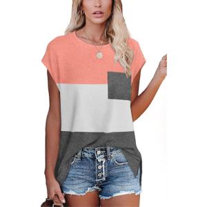 imageXIEERDUO T Shirts for Women Loose Fit Cap Sleeve T Shirts with Pocket for Women022pinkWhiteGrey