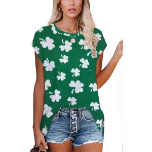 imageXIEERDUO T Shirts for Women Loose Fit Cap Sleeve T Shirts with Pocket for WomenClover