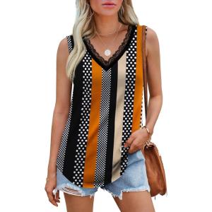 imageXIEERDUO Womens Lace V Neck Tank Tops Summer Spring Sleeveless Shirts Casual Flowy Clothes Trendy Outfits S3XLPrinted B
