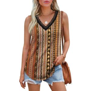 imageXIEERDUO Womens Lace V Neck Tank Tops Summer Spring Sleeveless Shirts Casual Flowy Clothes Trendy Outfits S3XLPrinted E
