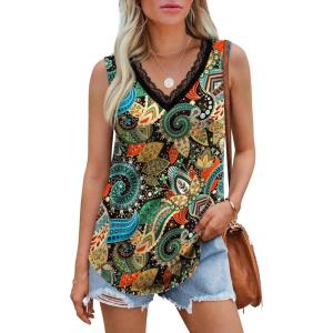 imageXIEERDUO Womens Lace V Neck Tank Tops Summer Spring Sleeveless Shirts Casual Flowy Clothes Trendy Outfits S3XLPrinted F