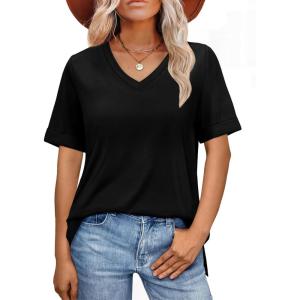 imageXIEERDUO Womens Summer Tops Short Sleeve Shirts Trendy V Neck T Shirts for Women Casual TopsAll Black