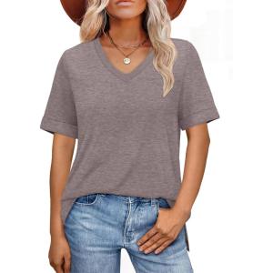 imageXIEERDUO Womens Summer Tops Short Sleeve Shirts Trendy V Neck T Shirts for Women Casual TopsAll Grey