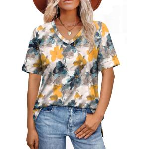 imageXIEERDUO Womens Summer Tops Short Sleeve Shirts Trendy V Neck T Shirts for Women Casual TopsMulti Teal